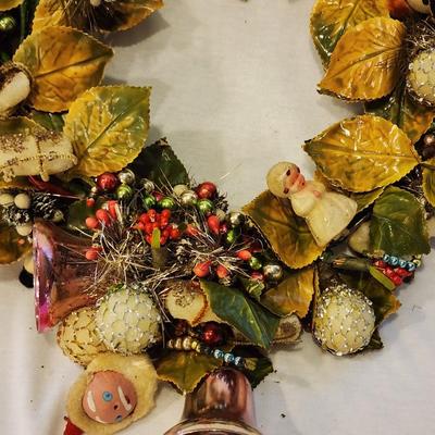 Vintage 1950s - 1960s Christmas Wreath - Angels, Bells, Mercury Glass Ornament Trim