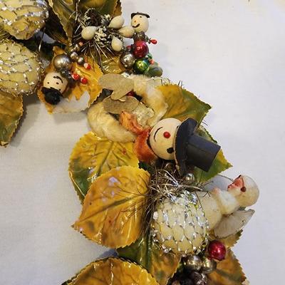 Vintage 1950s - 1960s Christmas Wreath - Angels, Bells, Mercury Glass Ornament Trim