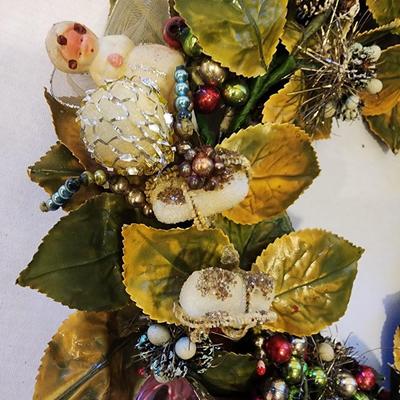 Vintage 1950s - 1960s Christmas Wreath - Angels, Bells, Mercury Glass Ornament Trim