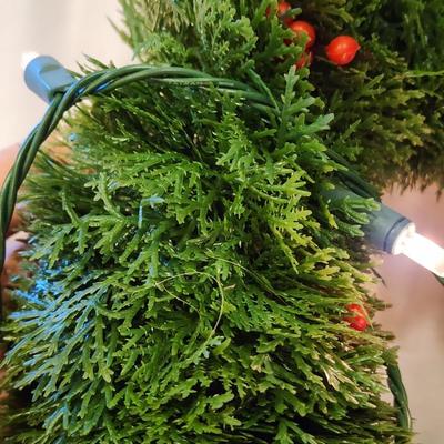 Two 9.5 Foot Long Vintage Soft Plastic Juniper Garland with Berries and added Lights