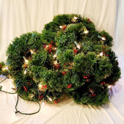 Two 9.5 Foot Long Vintage Soft Plastic Juniper Garland with Berries and added Lights
