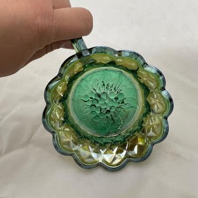 -2- Green Carnival Glass | Imperial Style Nappy Dish