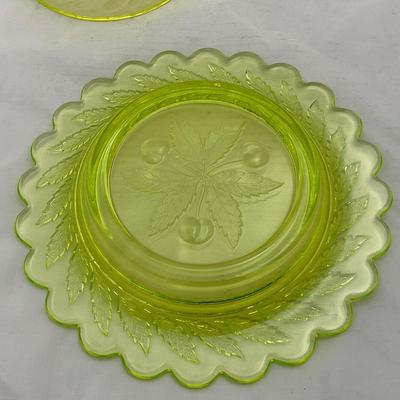 -3- Yellow Vaseline Covered Butter Dish | Cherries Pattern | Uranium Glass
