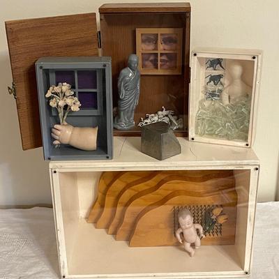 Lot 176 Assemblage Art Boxes 4 + 1 Metal Sculpture Signed by Artist