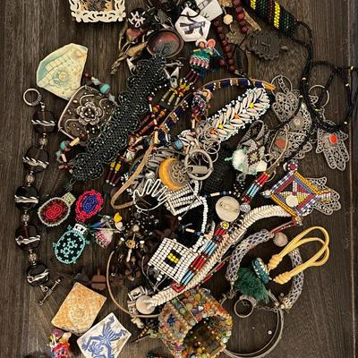 Lot 181 Group of Jewelry Tribal Ethnic Beaded Unfinished Projects