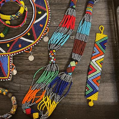 Lot 182 Group Beaded African Tribal Jewelry Bracelets Necklaces Collar 10pcs