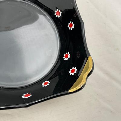 -5- Black with White Flowers and Gold Accents Dish