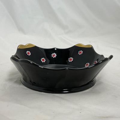 -5- Black with White Flowers and Gold Accents Dish