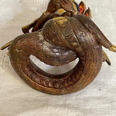 Lot 190 Hindu Snake Goddess Metal Statue 7" Cold Painted