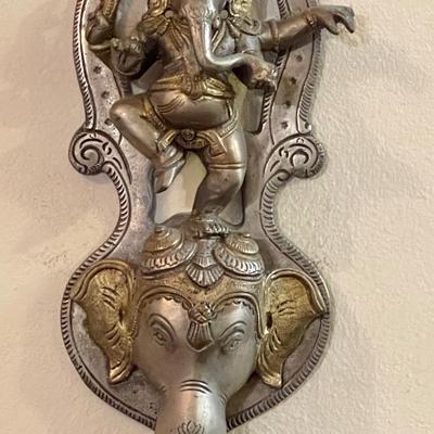 Lot 192 Lord Ganesha Wall Hanging Metal Elephant Gold Accents Brass Bell