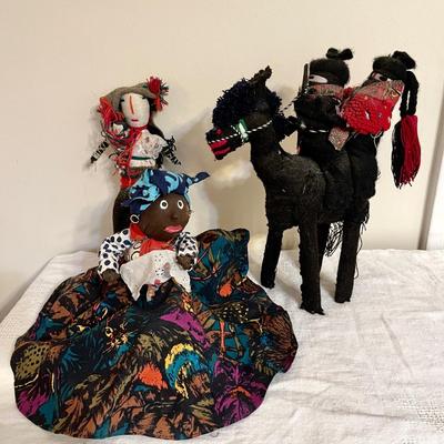 Lot 199 Ethnic Fabric Dolls Horse & Rider 12" tall.