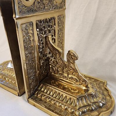 Ornate Solid Brass Gryphon Bookends