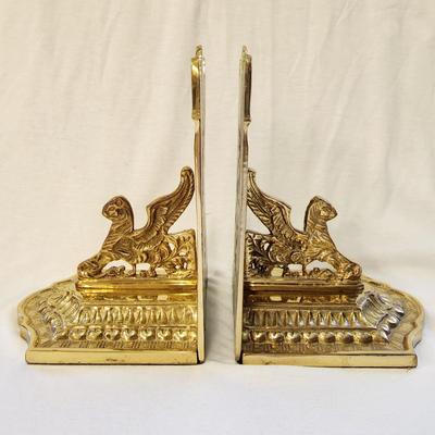 Ornate Solid Brass Gryphon Bookends