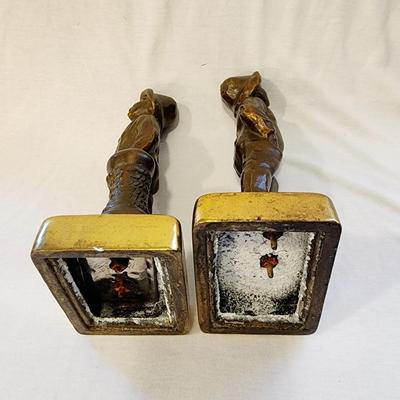 Brass Nautical Bookends - Boy in waders standing near mooring rope