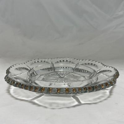 -14- Clear Pressed Covered Butter Dish | Gold Accents