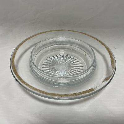 -16- Clear Glass Covered Butter Dish | Gold Accents