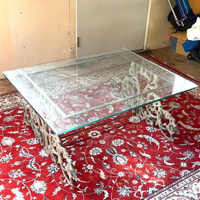 Lot 224 Outsider Art Coffee Table Salvaged Items Glass Top Metal Base