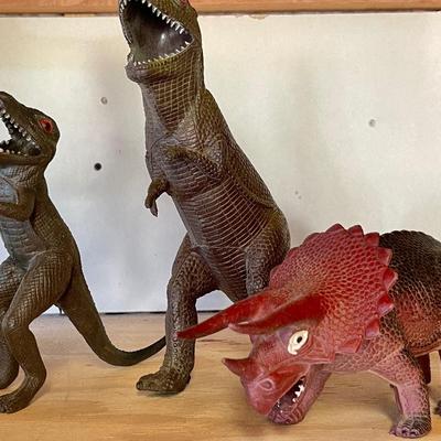 Lot 228 Vintage Hard Rubber Dinosaurs 6pcs T-Rex 10" tall