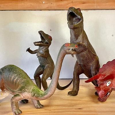 Lot 228 Vintage Hard Rubber Dinosaurs 6pcs T-Rex 10" tall