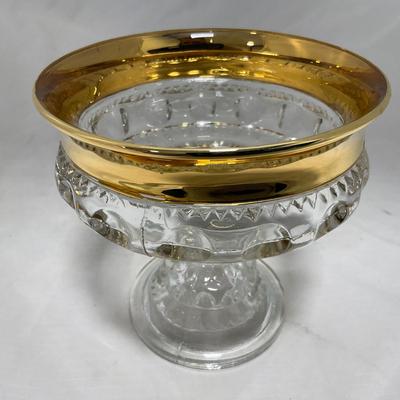 -22- Clear Glass with Gold Rim Accents | Covered Compote dish