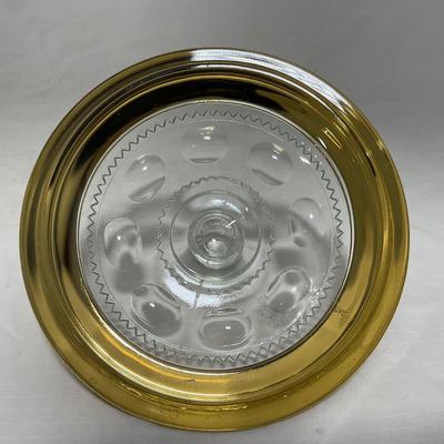 -22- Clear Glass with Gold Rim Accents | Covered Compote dish