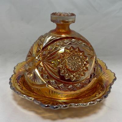 -26- Orange Carnival Iridescent | Covered Butter Dish