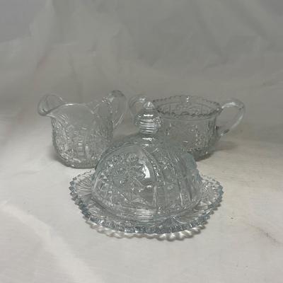 -27- Small Clear Glass | Covered Butter Dish | Creamer and Sugar