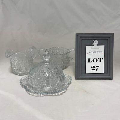-27- Small Clear Glass | Covered Butter Dish | Creamer and Sugar