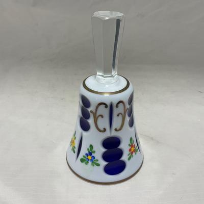 -30- Cobalt and Hand Painted | Cut Glass Bell