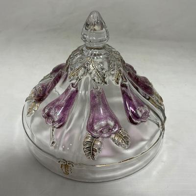 -32- Clear Glass Amethyst and Gold | Eggplant Design | Covered Butter Dish
