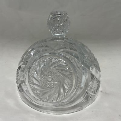 -36- Large Clear Cut Glass Set | Cruet | Sugar & Creamer | Lidded Jar | Covered Butter Dish