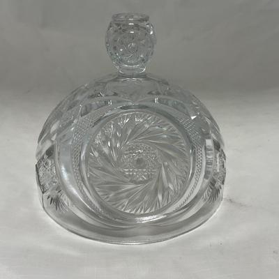 -36- Large Clear Cut Glass Set | Cruet | Sugar & Creamer | Lidded Jar | Covered Butter Dish