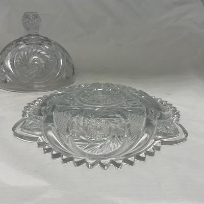 -36- Large Clear Cut Glass Set | Cruet | Sugar & Creamer | Lidded Jar | Covered Butter Dish