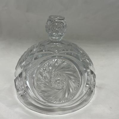 -36- Large Clear Cut Glass Set | Cruet | Sugar & Creamer | Lidded Jar | Covered Butter Dish