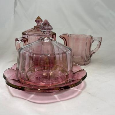 -37- Heavy Pink / Amethyst | Covered Butter Dish | Lidded Sugar & Creamer