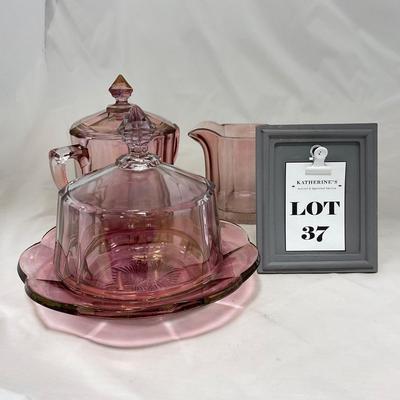 -37- Heavy Pink / Amethyst | Covered Butter Dish | Lidded Sugar & Creamer