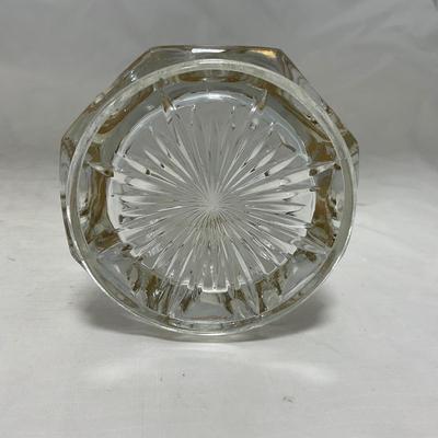 -38- Heavy Clear Glass with Gold Stripe | Covered Butter Dish | Creamer & Glasses