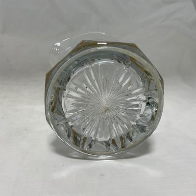 -38- Heavy Clear Glass with Gold Stripe | Covered Butter Dish | Creamer & Glasses
