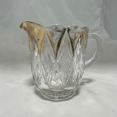 -39- Clear with Gold Accents | Covered Butter Dish | Creamer and Sugar