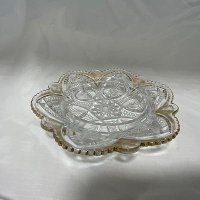 -39- Clear with Gold Accents | Covered Butter Dish | Creamer and Sugar