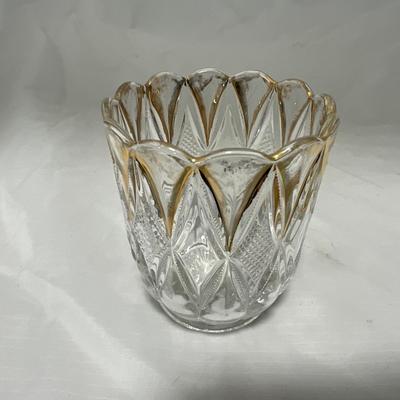 -39- Clear with Gold Accents | Covered Butter Dish | Creamer and Sugar