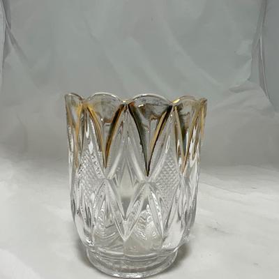 -39- Clear with Gold Accents | Covered Butter Dish | Creamer and Sugar