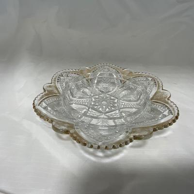 -39- Clear with Gold Accents | Covered Butter Dish | Creamer and Sugar