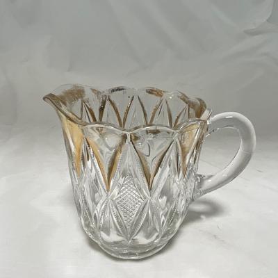 -39- Clear with Gold Accents | Covered Butter Dish | Creamer and Sugar