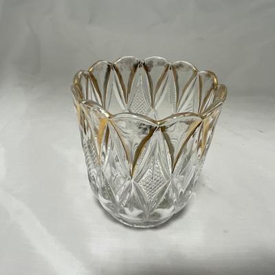 -39- Clear with Gold Accents | Covered Butter Dish | Creamer and Sugar