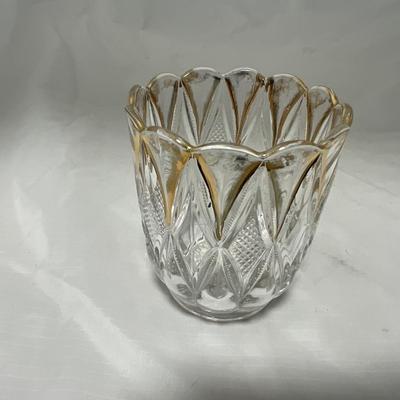 -39- Clear with Gold Accents | Covered Butter Dish | Creamer and Sugar