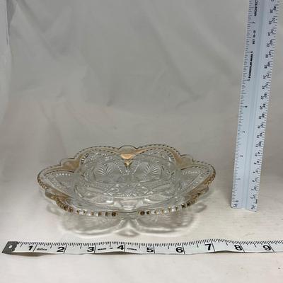 -39- Clear with Gold Accents | Covered Butter Dish | Creamer and Sugar