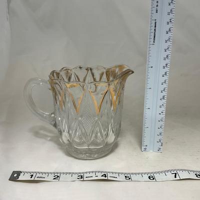 -39- Clear with Gold Accents | Covered Butter Dish | Creamer and Sugar