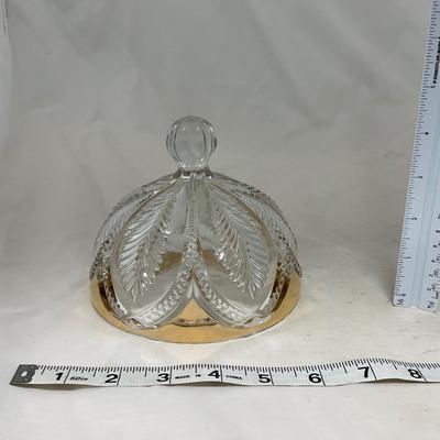 -39- Clear with Gold Accents | Covered Butter Dish | Creamer and Sugar