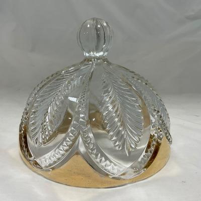 -39- Clear with Gold Accents | Covered Butter Dish | Creamer and Sugar
